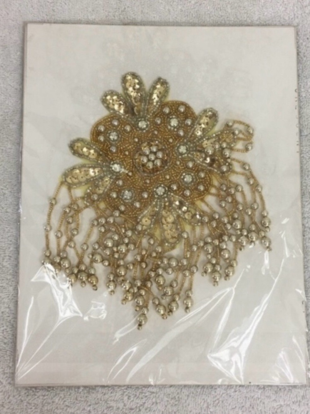 New Vintage 90’s Large Gold Floral Sequins Beaded Appliqué Glam Girlhoodcore
